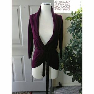Iz Byer Dark Wine Burgundy Belted Cardigan Sweater